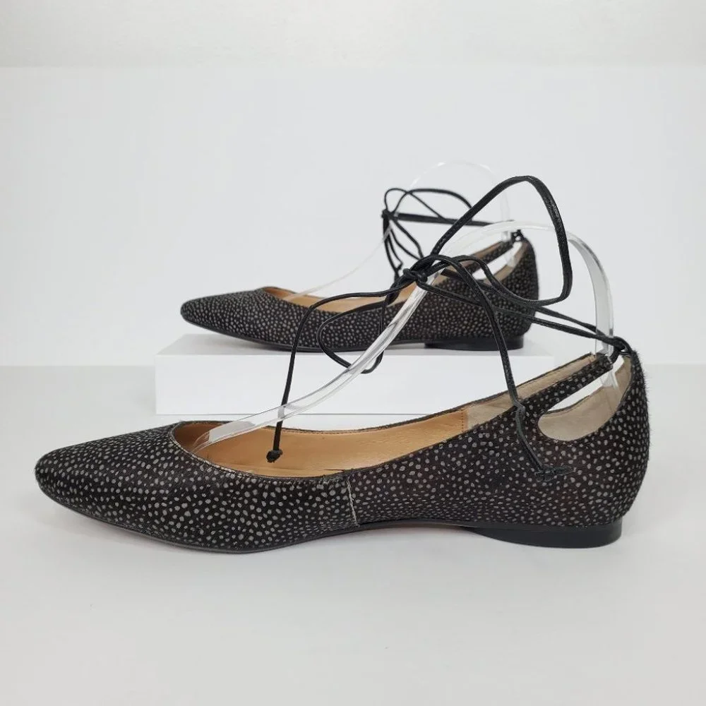 Banana Republic Leather Calf Hair Ankle Tie Up Ballet Flats Size 9M